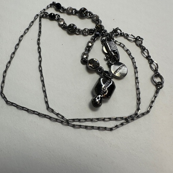 Givenchy Gunmetal Tone Crystal & Stone Lariat Necklace, 16" + 2” ext - Picture 7 of 10